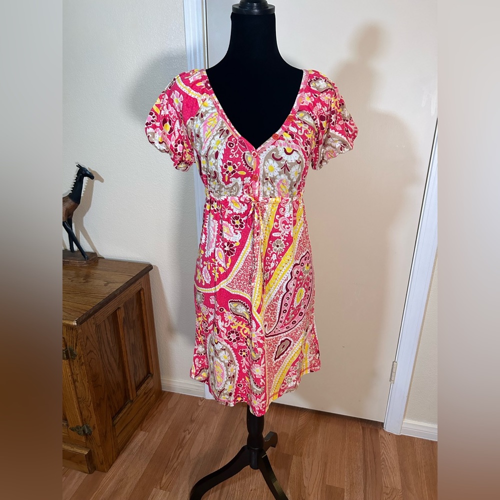 🥈Juicy Couture Henley Dress Size Petite Small Adjustable Waist Tie Paisley NWT